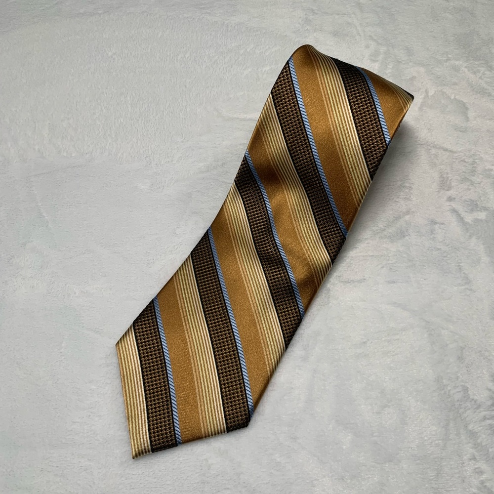 ENRO PLATINUM Men's 100% Silk‎ Wide Necktie Designer STRIPED Brown/Copper/Gold